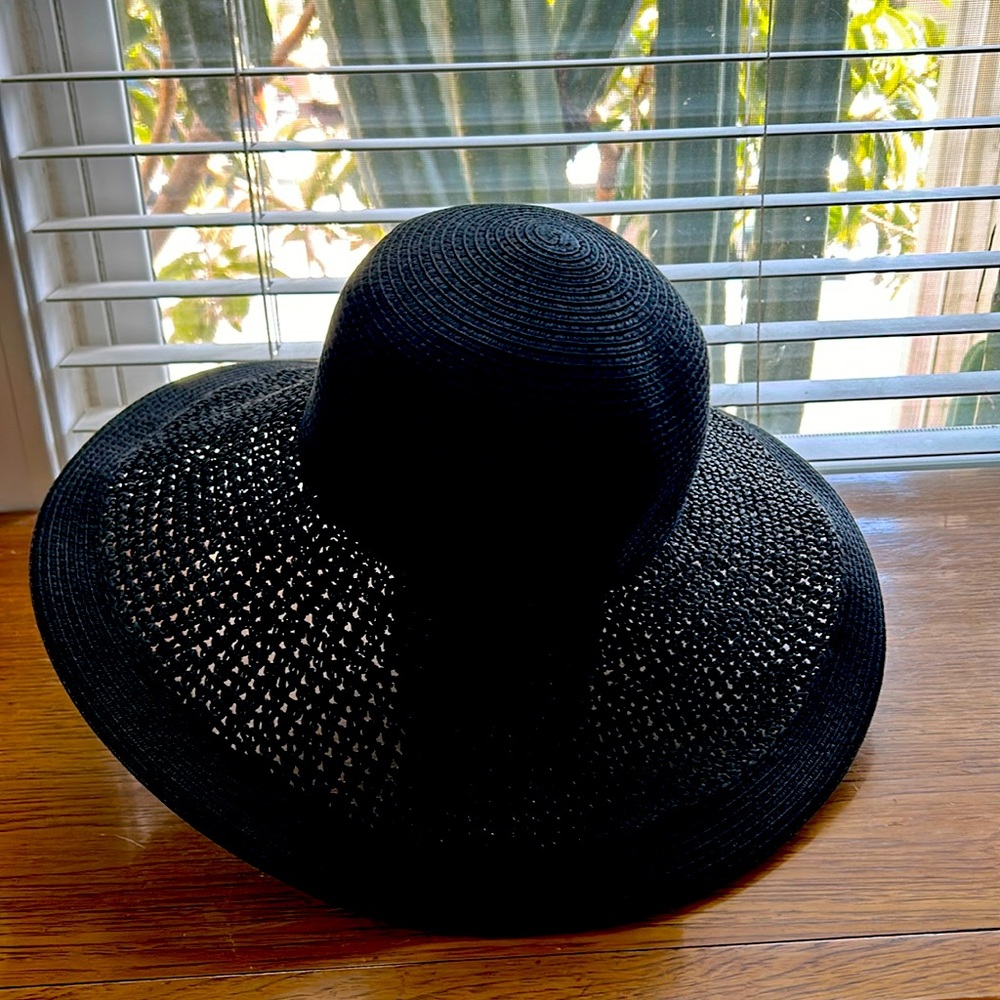 Textured straw black J Crew hat new with tags